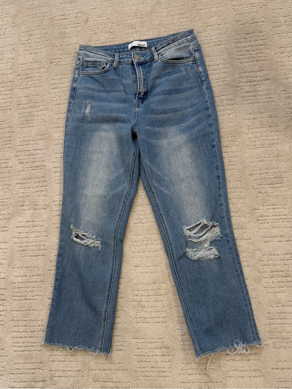 Vervet Flying Monkey Distressed Blue Cropped Jeans